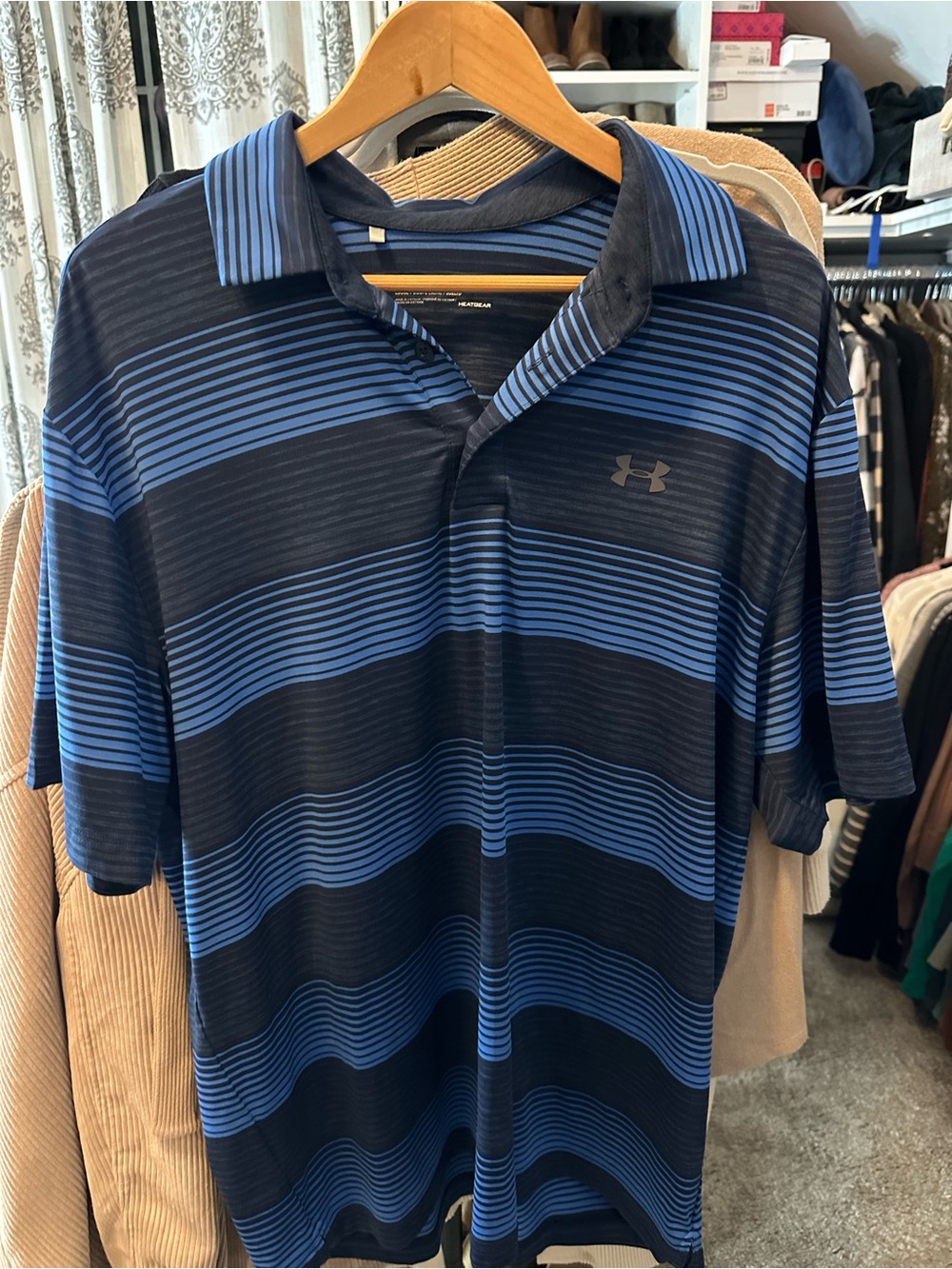 Under Armour Men’s Blue & Black Striped Polo Shirt
